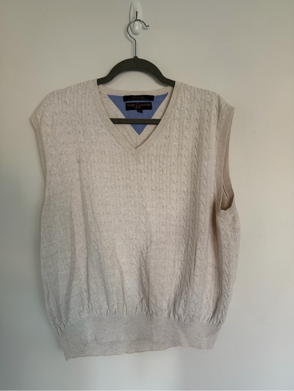 Tommy Hilfiger Golf Cable Knit Sweater Vest XL Cream 100% Cotton Preppy